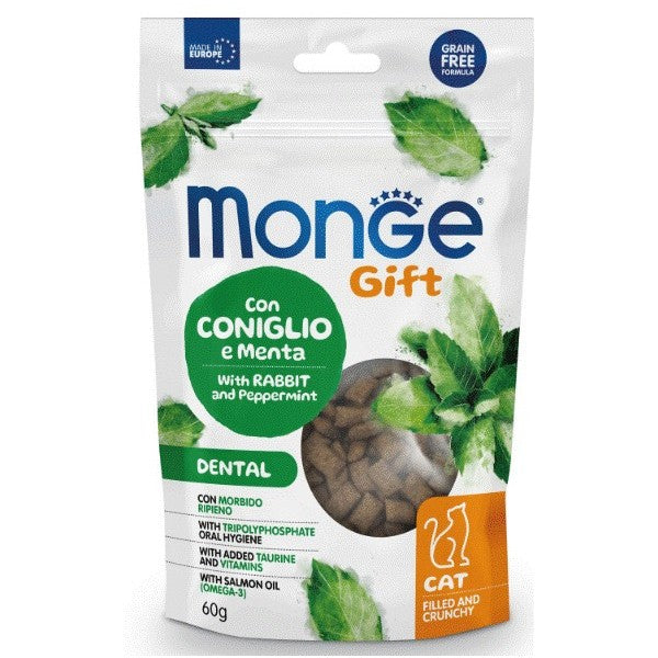MONGE GATTO Gift con Coniglio e Menta Dental 60g - Croccante con Ripieno MONGE GATTO Gift con Coniglio e Menta Dental 60g - Croccante con Ripieno
